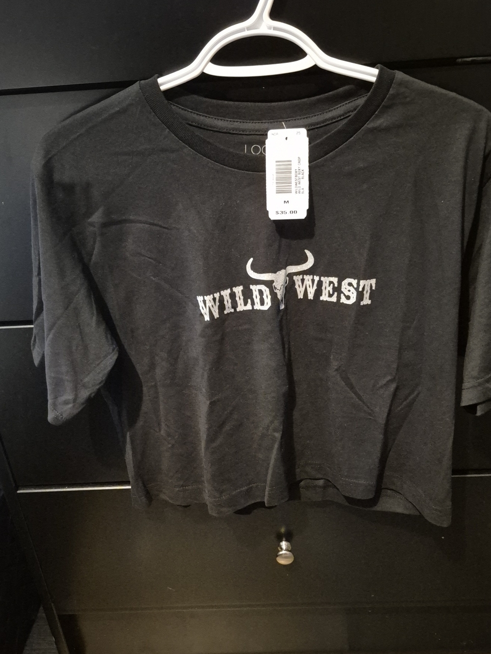 BNWT Lock The Label Crop Tshirt Black With Silver Glitter Print Size M